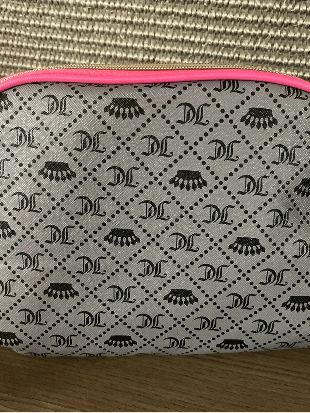 Juicy Couture Pink and Gray Faux-Fur Cosmetic Bag Set